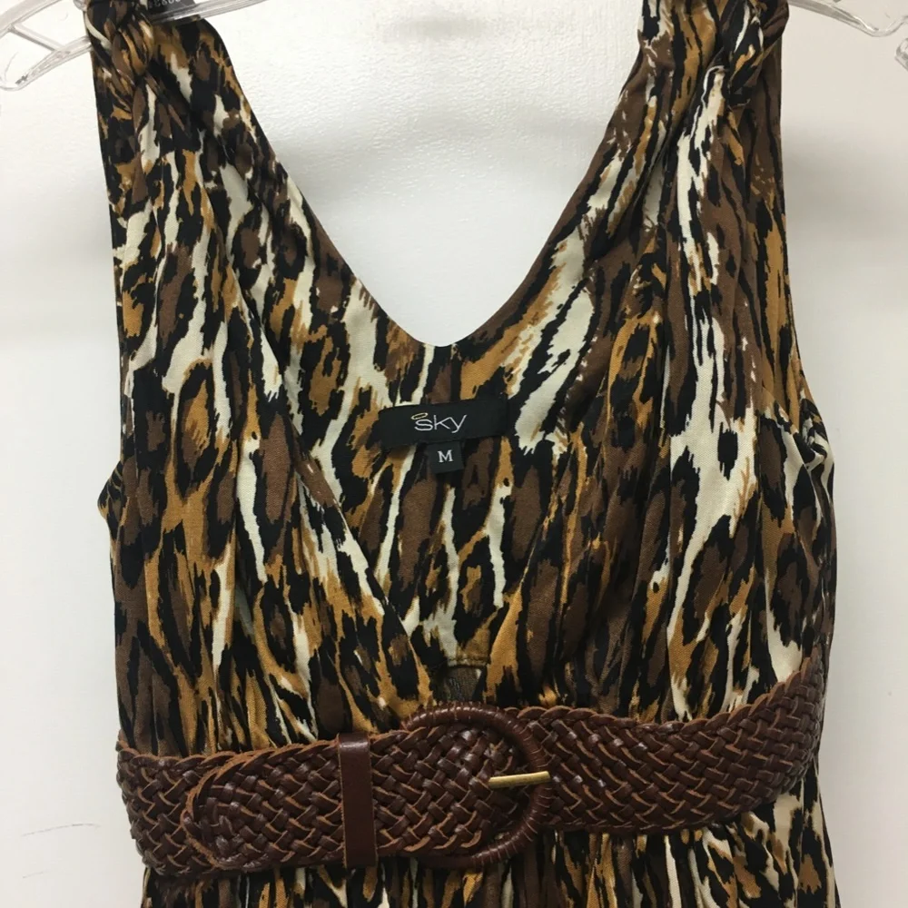 SKY BRAND SILK ANIMAL LEOPARD PRINT TOP LEATHER BELT EUC - Picture 2 of 7